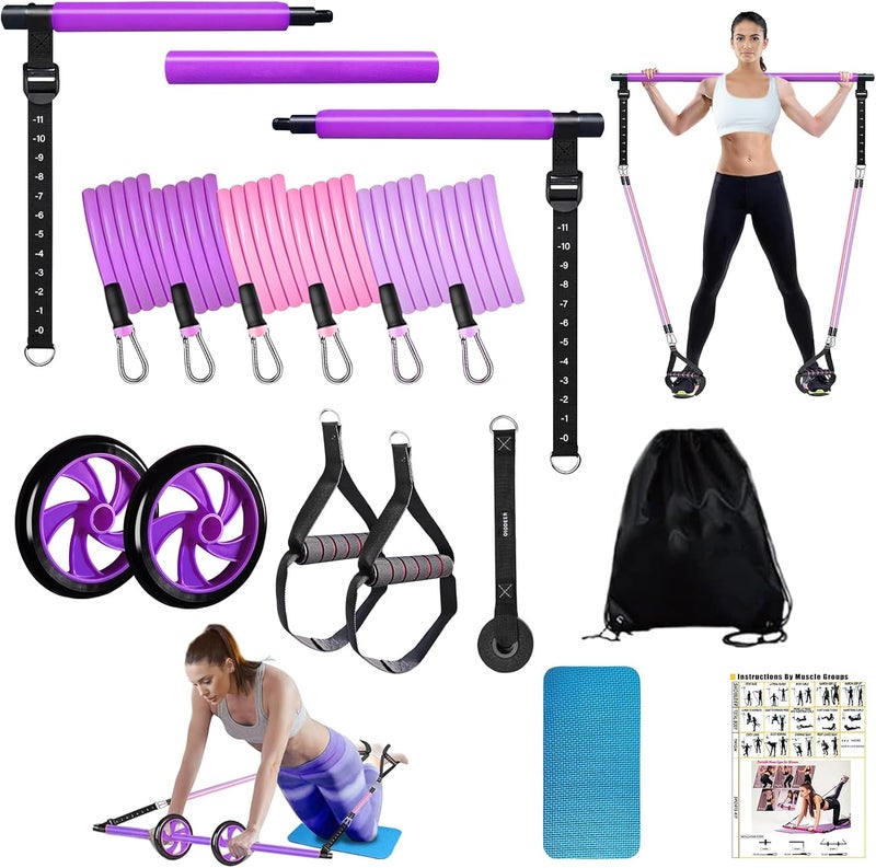 Olodeer Pilates Bar Kit with Resistance Bands for Working Out, Pilates Equipment with Ab Roller for All Fitness Levels, Portable Home Gym Full Body Workout Equipment for Women&Men - Image 1